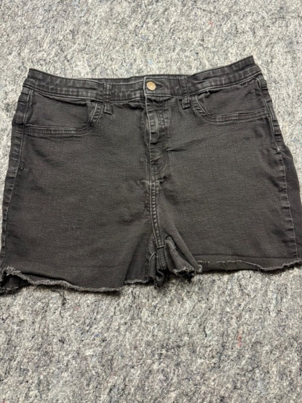 Womens High Rise Skinny Denim Shorts Washed Black Raw‎ Hem 16/33R